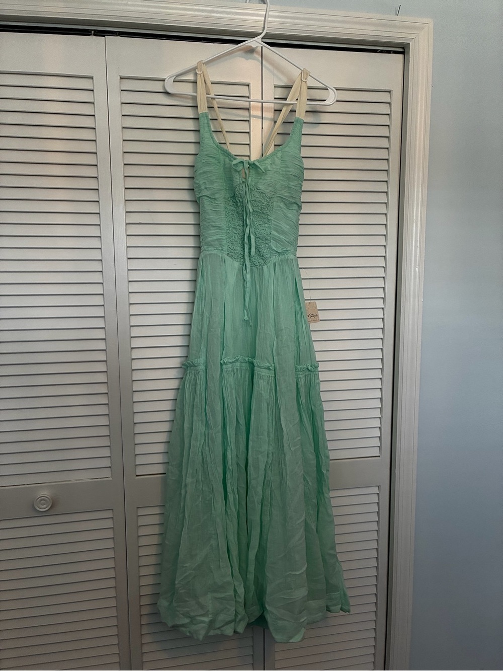 NWT Free People Seafoam Green Smocked Maxi Dress